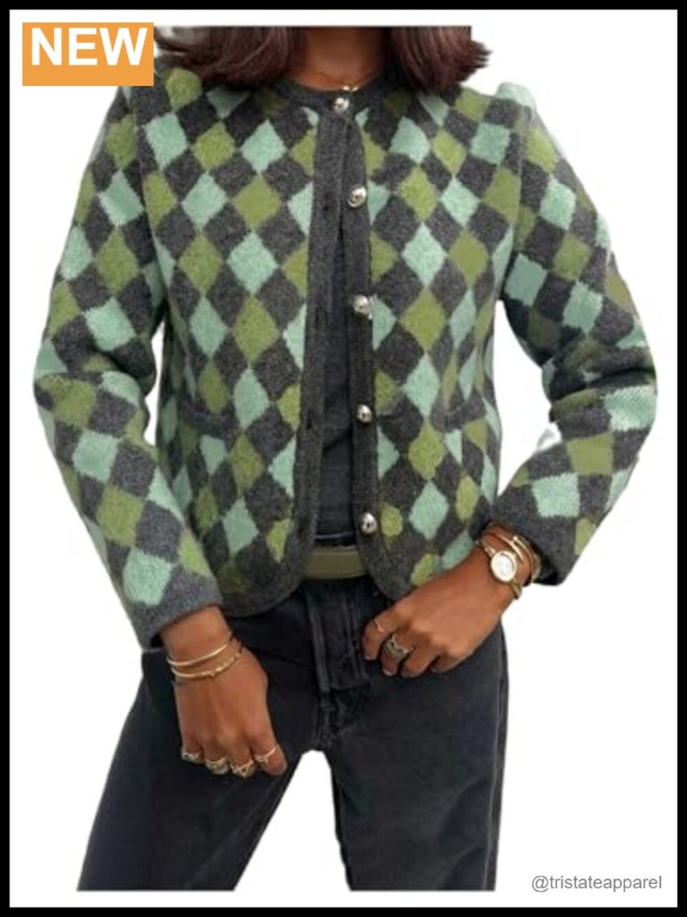 Checkered Cardigan Sweaters for Women Long Sleeve Button Up Chunky Knit Plaid